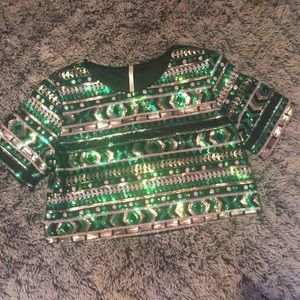 NWOT Aztec Sequin Structured Crop Top